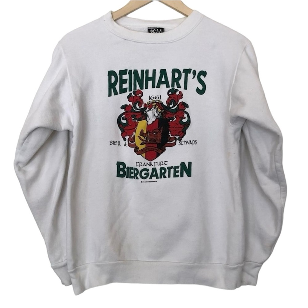 Vintage 1990 Sweatshirt Reinhart’s 1661 Bier & Schnaps Frankfurt Biergarten USA